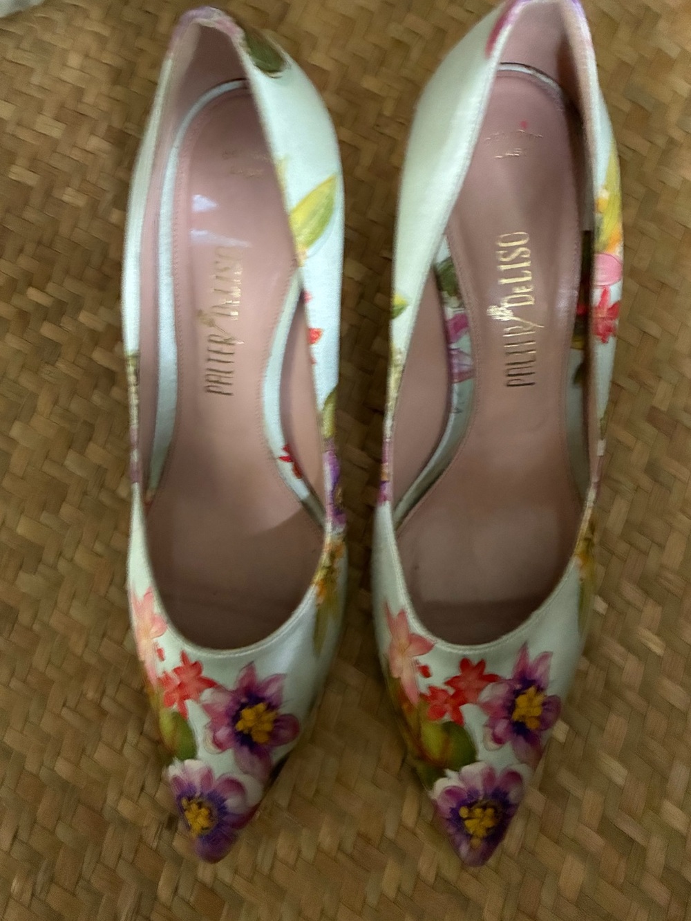 Palter DeLiso 40 Monet Floral Silk Pump 9.5 Italy Italian Heels Stiletto wear